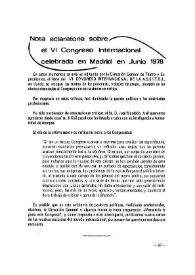Nota aclaratoria sobre el VI Congreso Internacional celebrado en Madrid en Junio 1978 | Biblioteca Virtual Miguel de Cervantes