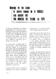 Mensaje de Ion Lucian al centro rumano de la ASSITEJ con ocasión del Día Mundial del Teatro en 1979 | Biblioteca Virtual Miguel de Cervantes