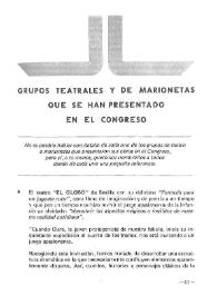 Grupos teatrales y de marionetas que se han presentado en el Congreso | Biblioteca Virtual Miguel de Cervantes