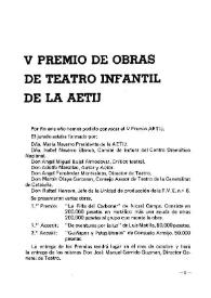 V Premio de obras de Teatro Infantil de la AETIJ | Biblioteca Virtual Miguel de Cervantes