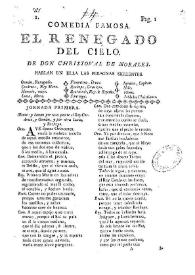 El renegado del cielo / de Don Christoval de Morales | Biblioteca Virtual Miguel de Cervantes