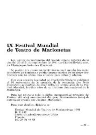 IX Festival Mundial de Teatro de Marionetas | Biblioteca Virtual Miguel de Cervantes