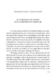 El programa de teatro en la Universidad Carlos III / Universidad Carlos III (Getafe-Leganés) | Biblioteca Virtual Miguel de Cervantes