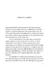 Boletín Iberoamericano de Teatro para la Infancia y la Juventud, núm. 9 (noviembre 2011). Nota del editor | Biblioteca Virtual Miguel de Cervantes