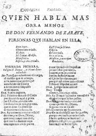 Quien habla más obra menos / de don Fernando de Zarate | Biblioteca Virtual Miguel de Cervantes