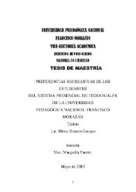 Preferencias recreativas de los estudiantes del sistema presencial de Tegucigalpa de la Universidad Pedagógica Nacional Francisco Morazán | Biblioteca Virtual Miguel de Cervantes