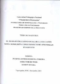 El trabajo educativo social de la educación media hondureña como proyecto de aprendizaje en servicio / Zulema Esther Herrera Pereira | Biblioteca Virtual Miguel de Cervantes
