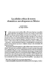 La edición crítica de textos dramáticos novohispanos en México / Laurette Godinas | Biblioteca Virtual Miguel de Cervantes