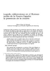 Legado calderoniano en el Barroco tardío de la Nueva España: la presencia de la muerte / Blanca López de Mariscal | Biblioteca Virtual Miguel de Cervantes