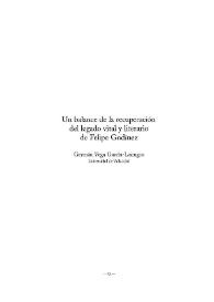 Un balance de la recuperación del legado vital y literario de Felipe Godínez / Germán Vega García-Luengos | Biblioteca Virtual Miguel de Cervantes