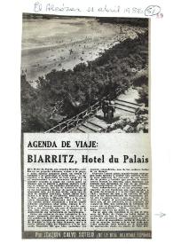 Agenda de viaje : Biarritz, el Hotel du Palais / por Joaquín Calvo Sotelo | Biblioteca Virtual Miguel de Cervantes