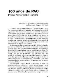 100 años de PAC / Pedro Xavier Solís Cuadra | Biblioteca Virtual Miguel de Cervantes