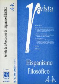 Revista de la Asociación de Hispanismo Filosófico. Núm. 8, Año 2003 | Biblioteca Virtual Miguel de Cervantes