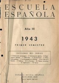 Escuela española. Año III, Índice del Primer semestre de 1943 | Biblioteca Virtual Miguel de Cervantes