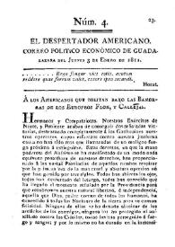 El Despertador Americano: correo político económico de Guadalajara. Núm. 4, jueves 3 de enero de 1811 | Biblioteca Virtual Miguel de Cervantes