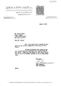 Otra carta dirigida a Carlos Esplá de "Lewis&Thos Saltz, Inc" (Importers& Retailers of Gentlemen's Fine Apparel), 8 de junio de 1956 | Biblioteca Virtual Miguel de Cervantes