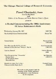 A Recital Commemorating the 100th Anniversary of Arthur Rubinstein`s Birth : con el pianista Pawel Checinski | Biblioteca Virtual Miguel de Cervantes