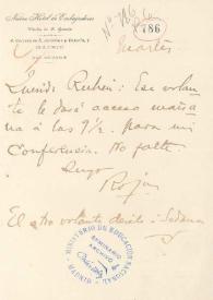 Nota manuscrita con membrete del Nuevo Hotel de Embajadores, Viuda de F. García de Madrid | Biblioteca Virtual Miguel de Cervantes
