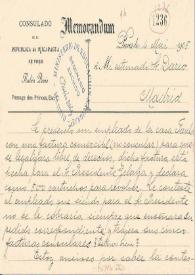 Memorándum manuscrito en papel del Consulado de la República de Nicaragua en París, Rubén Darío | Biblioteca Virtual Miguel de Cervantes