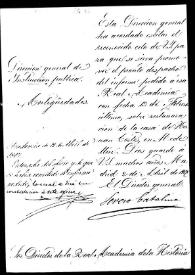Oficio en el que se solicita informe a la Academia sobre la casa de Hernán Cortés en Medellín | Biblioteca Virtual Miguel de Cervantes