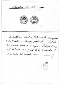 Dibujo de la moneda de oro hallada en abril de 1830 en San Martín de Araujo. | Biblioteca Virtual Miguel de Cervantes