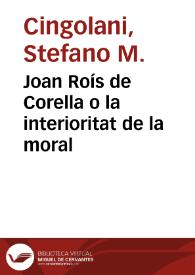Joan Roís de Corella o la interioritat de la moral / Stefano Maria Cingolani | Biblioteca Virtual Miguel de Cervantes