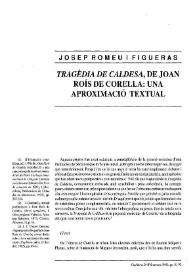 "Tragèdia de Caldesa", de Joan Roís de Corella: una aproximació textual / Josep Romeu i Figueras | Biblioteca Virtual Miguel de Cervantes