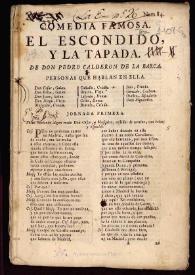 Comedia famosa. El escondido, y la tapada / de Don Pedro Calderón de la Barca | Biblioteca Virtual Miguel de Cervantes