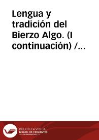 Lengua y tradición del Bierzo Algo. (I continuación) / Arias Barredo, Anibal | Biblioteca Virtual Miguel de Cervantes