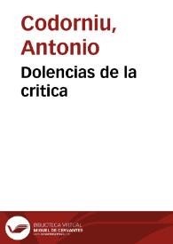 Dolencias de la critica | Biblioteca Virtual Miguel de Cervantes