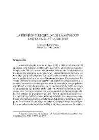 La difusión y recepción de la "Antología griega" en el Siglo de Oro / Sagrario López Poza | Biblioteca Virtual Miguel de Cervantes