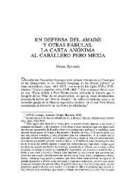 En defensa del "Amadís" y otras fábulas. La carta anónima al caballero Pero Mexía / Nieves Baranda | Biblioteca Virtual Miguel de Cervantes