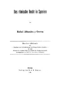 Das Römische Recht in Spanien / Rafael Altamira y Crevea | Biblioteca Virtual Miguel de Cervantes