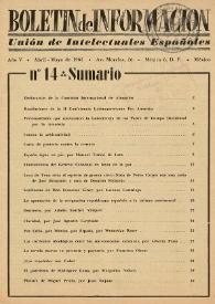 Boletín de información : Unión de intelectuales españoles. Año V, núm. 14, abril-mayo de 1961 | Biblioteca Virtual Miguel de Cervantes