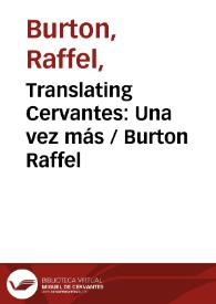 Translating Cervantes: Una vez más / Burton Raffel | Biblioteca Virtual Miguel de Cervantes