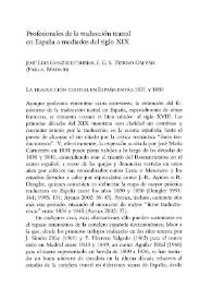 Portada:Profesionales de la traducción teatral en España a mediados del siglo XIX / José Luis González Subías