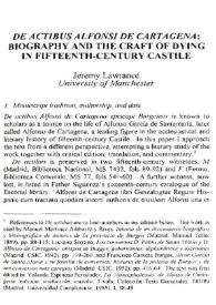 "De actibus Alfonsi di Cartagena": Biography and the Craft of Dying in Fifteenth-Century Castile / Jeremy Lawrance | Biblioteca Virtual Miguel de Cervantes