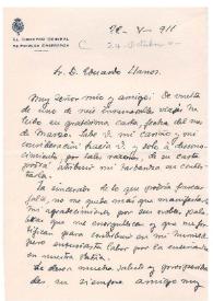 Carta de Rafael Altamira a Eduardo Llanos. Madrid, 22 de mayo de 1911 / Rafael Altamira | Biblioteca Virtual Miguel de Cervantes