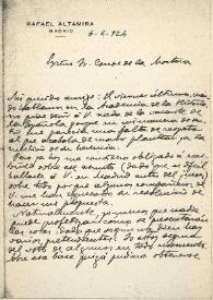Carta de Rafael Altamira al Conde de la Mortera. Madrid, 6 de abril de 1924 | Biblioteca Virtual Miguel de Cervantes