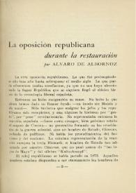 La oposición republicana durante la Restauración / por Álvaro de Albornoz | Biblioteca Virtual Miguel de Cervantes