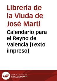 Calendario para el Reyno de Valencia  | Biblioteca Virtual Miguel de Cervantes