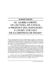 Estudis sobre el manuscrit lul·lià F-129 del Col·legi de la Sapiència de Palma / Albert Soler | Biblioteca Virtual Miguel de Cervantes