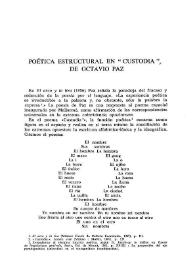 Poética estructural en "Custodia" de Octavio Paz  / Zunilda Gertel | Biblioteca Virtual Miguel de Cervantes