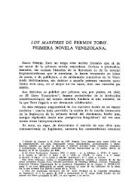"Los Mártires" de Fermín Toro. Primera novela venezolana  / Luis Íñigo Madrigal | Biblioteca Virtual Miguel de Cervantes