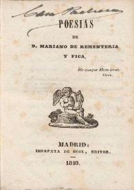 Poesías de D. Mariano de Rementeria y Fica | Biblioteca Virtual Miguel de Cervantes