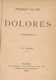Dolores : poesías / Federico Balart | Biblioteca Virtual Miguel de Cervantes