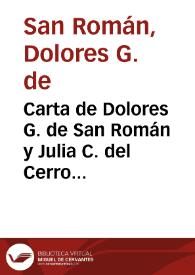 Carta de Dolores G. de San Román y Julia C. del Cerro a Rafael Altamira. Concordia, 28 de julio de 1909 | Biblioteca Virtual Miguel de Cervantes