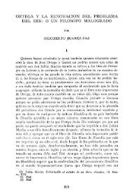 Ortega y la renovación del problema del ser: o un filósofo malogrado / por Rigoberto Juárez-Paz | Biblioteca Virtual Miguel de Cervantes