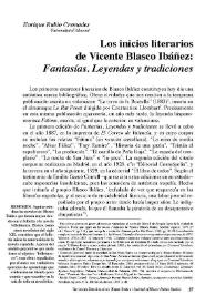 Los inicios literarios de Vicente Blasco Ibáñez: Fantasías. Leyendas y tradiciones / Enrique Rubio Cremades | Biblioteca Virtual Miguel de Cervantes