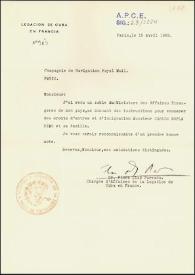 Carta de Flora Díaz Parrado a la Compagnie de Navigation Royal Mail. París, 15 de abril de 1939 | Biblioteca Virtual Miguel de Cervantes